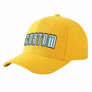 Custom Gold Aqua-White Curved Eaves Sport Baseball Cap Design for Men/Women/Youth