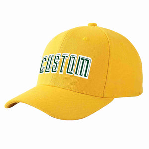 Conception personnalisée de casquette de baseball de sport courbée en or vert-blanc pour hommes/femmes/jeunes