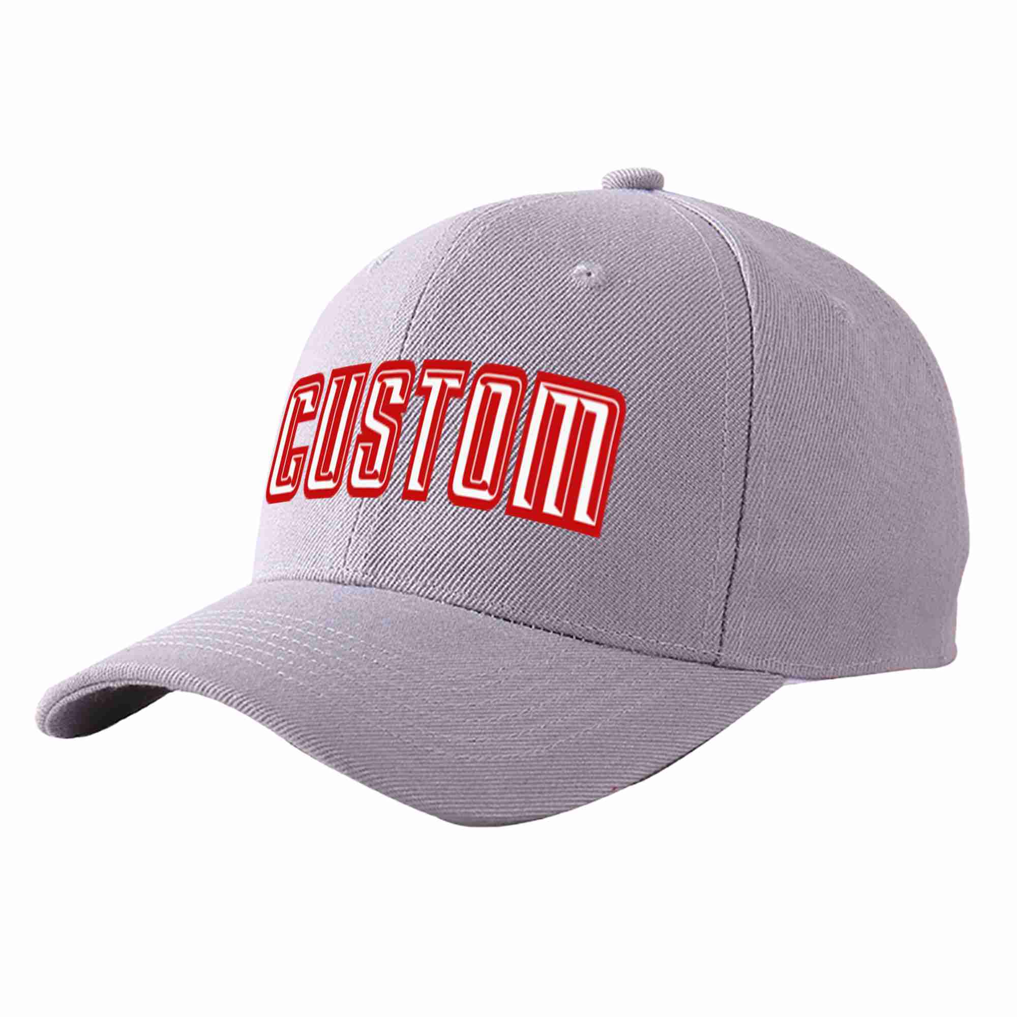 Conception personnalisée de casquette de baseball de sport incurvée gris blanc-rouge pour hommes/femmes/jeunes