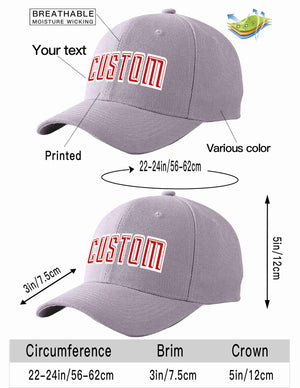 Custom Gray Red-White Curved Eaves Sport Baseball Cap Design for Men/Women/Youth