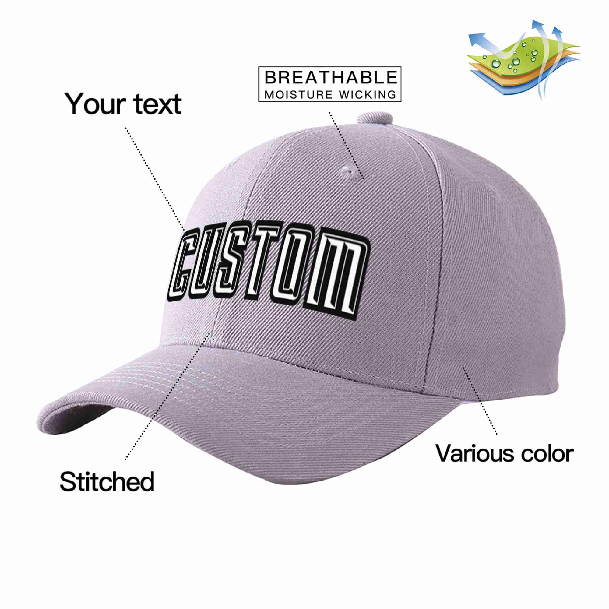 Custom Gray White-Black Curved Eaves Sport Baseball Cap Design for Men/Women/Youth