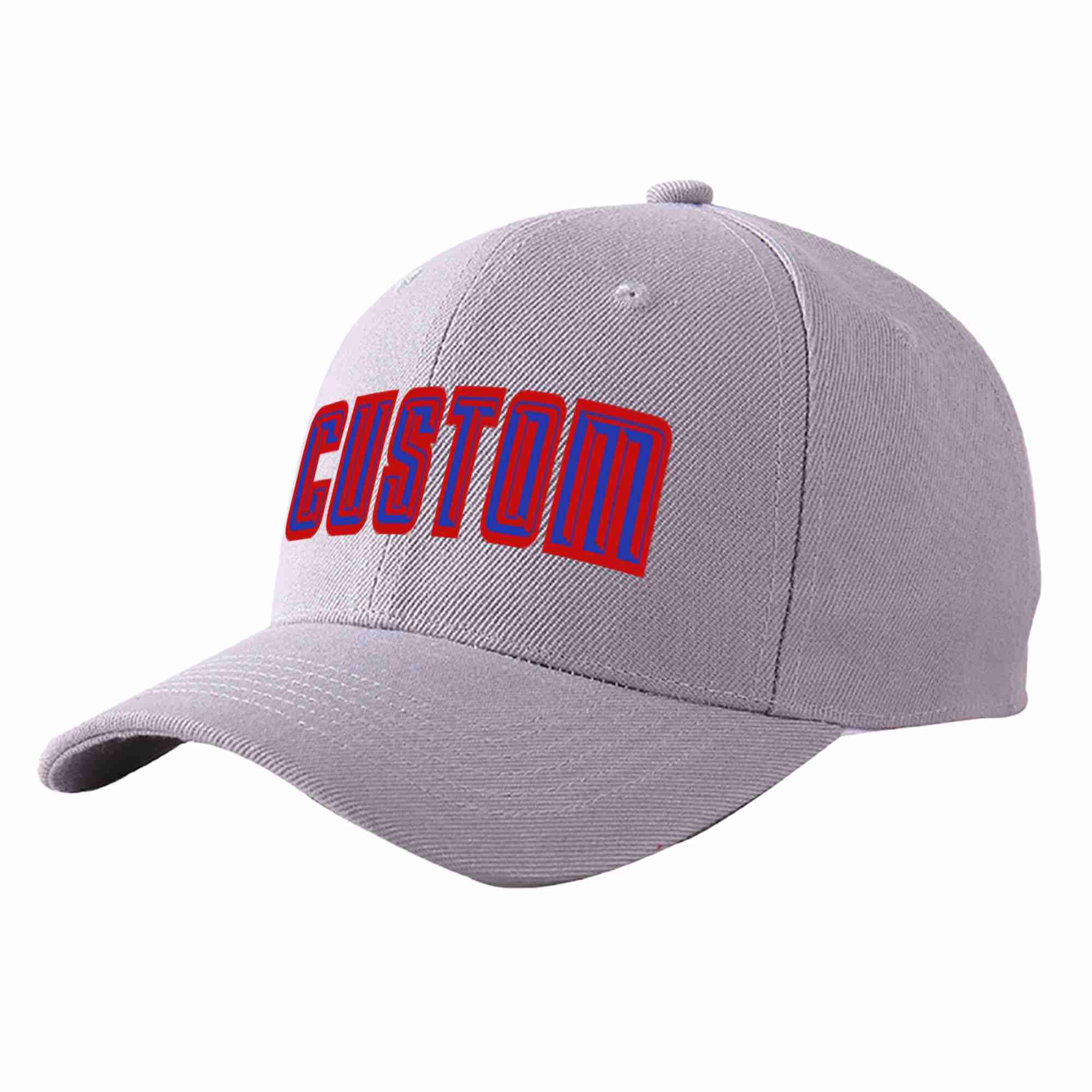 Conception personnalisée de casquette de baseball de sport incurvée gris royal-rouge pour hommes/femmes/jeunes