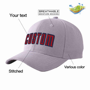 Custom Gray Red-Navy Curved Eaves Sport Baseball Cap Design for Men/Women/Youth