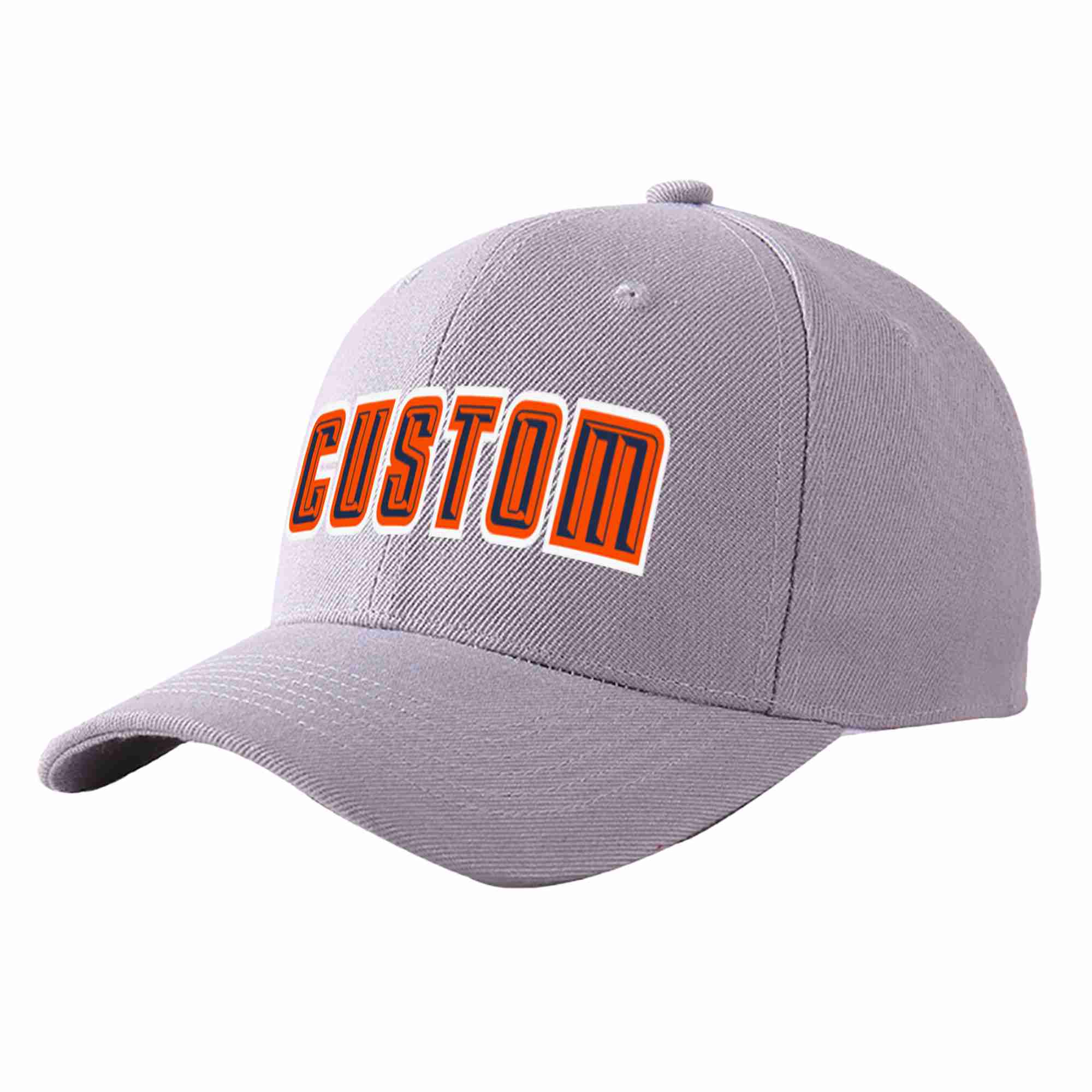 Conception personnalisée de casquette de baseball de sport incurvée gris marine-orange pour hommes/femmes/jeunes