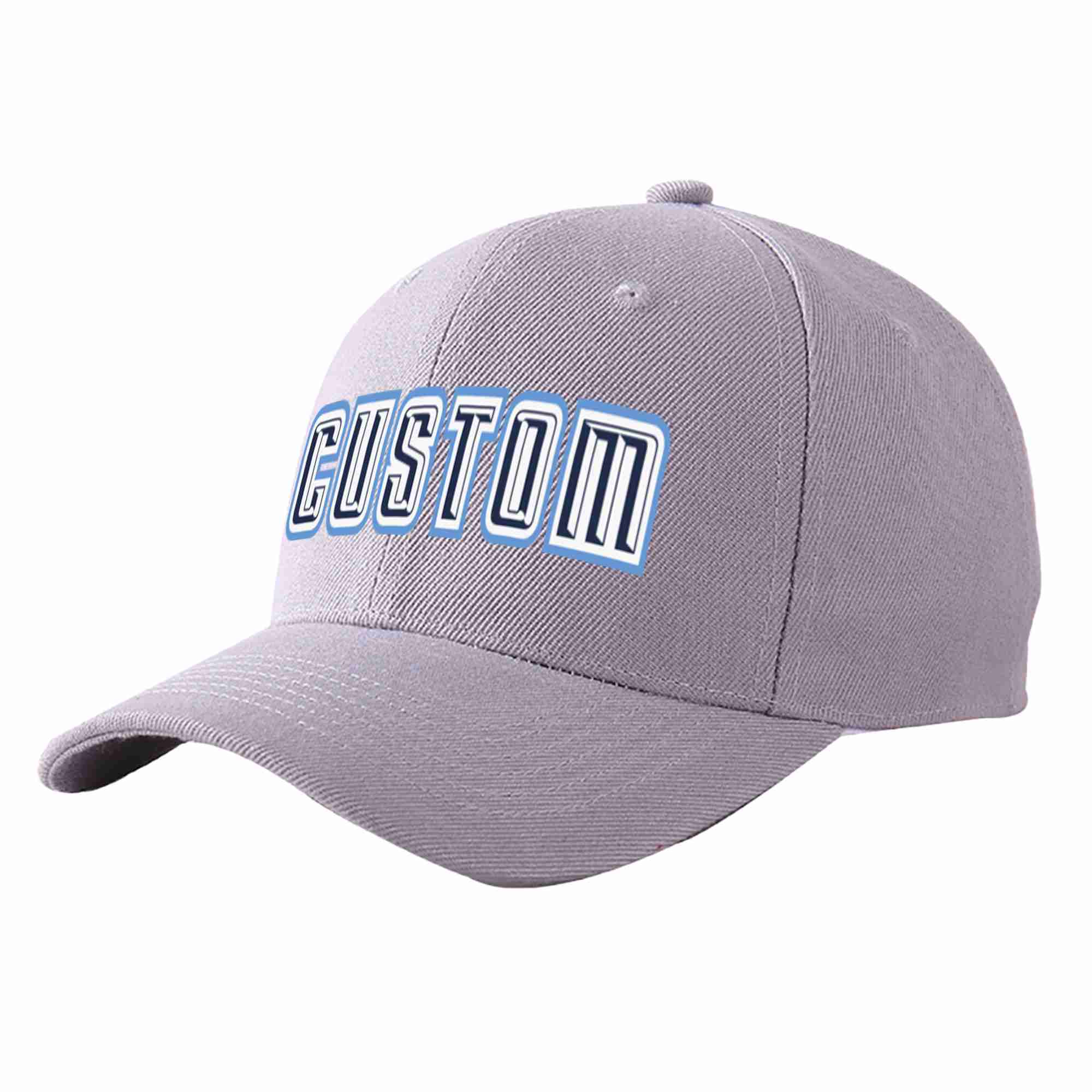 Custom Gray Navy-White Curved Eaves Sport Baseball Cap Design for Men/Women/Youth