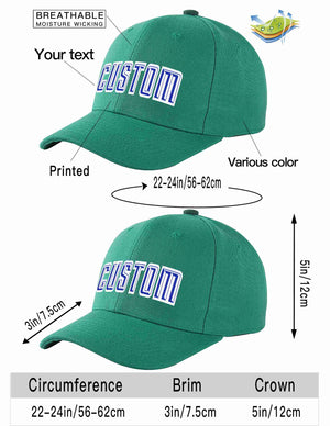 Custom Light Green Royal-White Curved Eaves Sport Baseball Cap Design for Men/Women/Youth