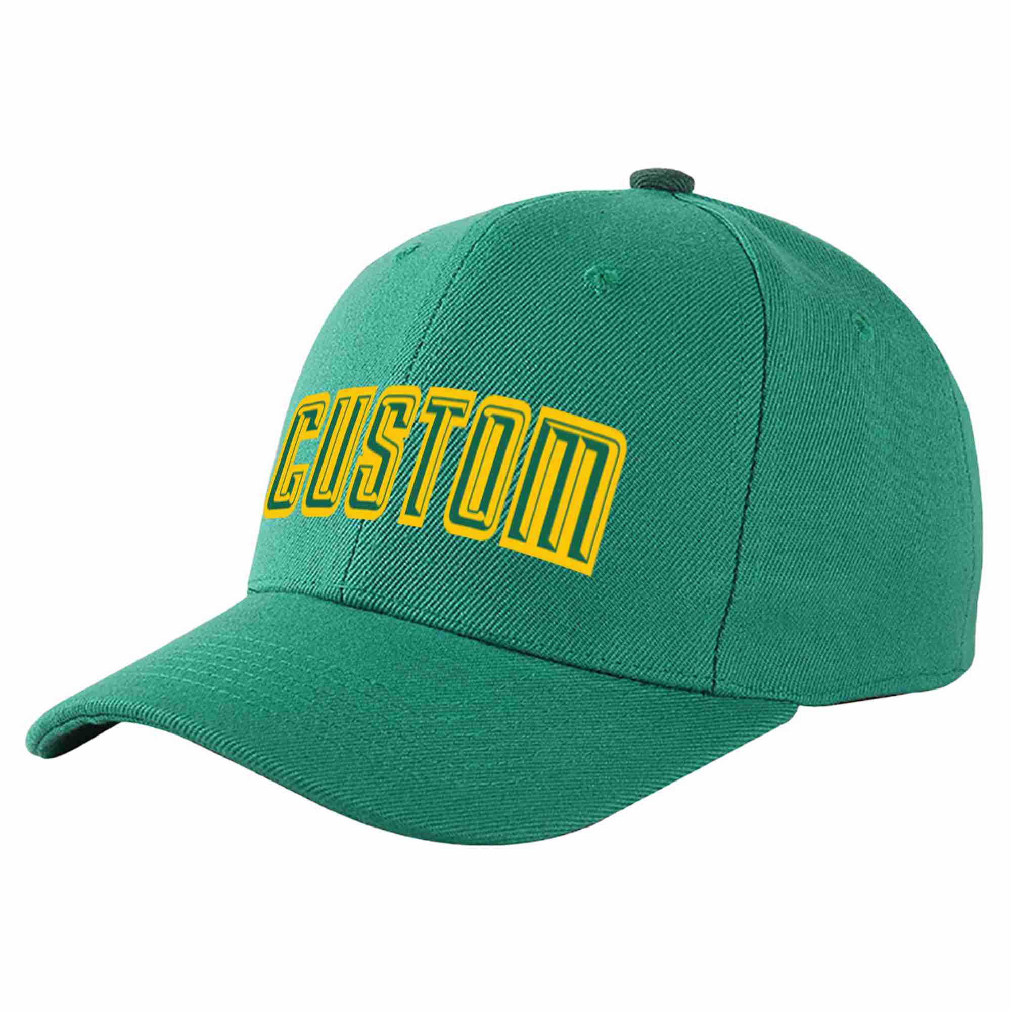 Custom Light Green Kelly Green-Gold Curved Eaves Sport Baseball Cap Design for Men/Women/Youth