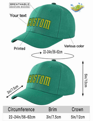 Custom Light Green Gold-Kelly Green Curved Eaves Sport Baseball Cap Design for Men/Women/Youth