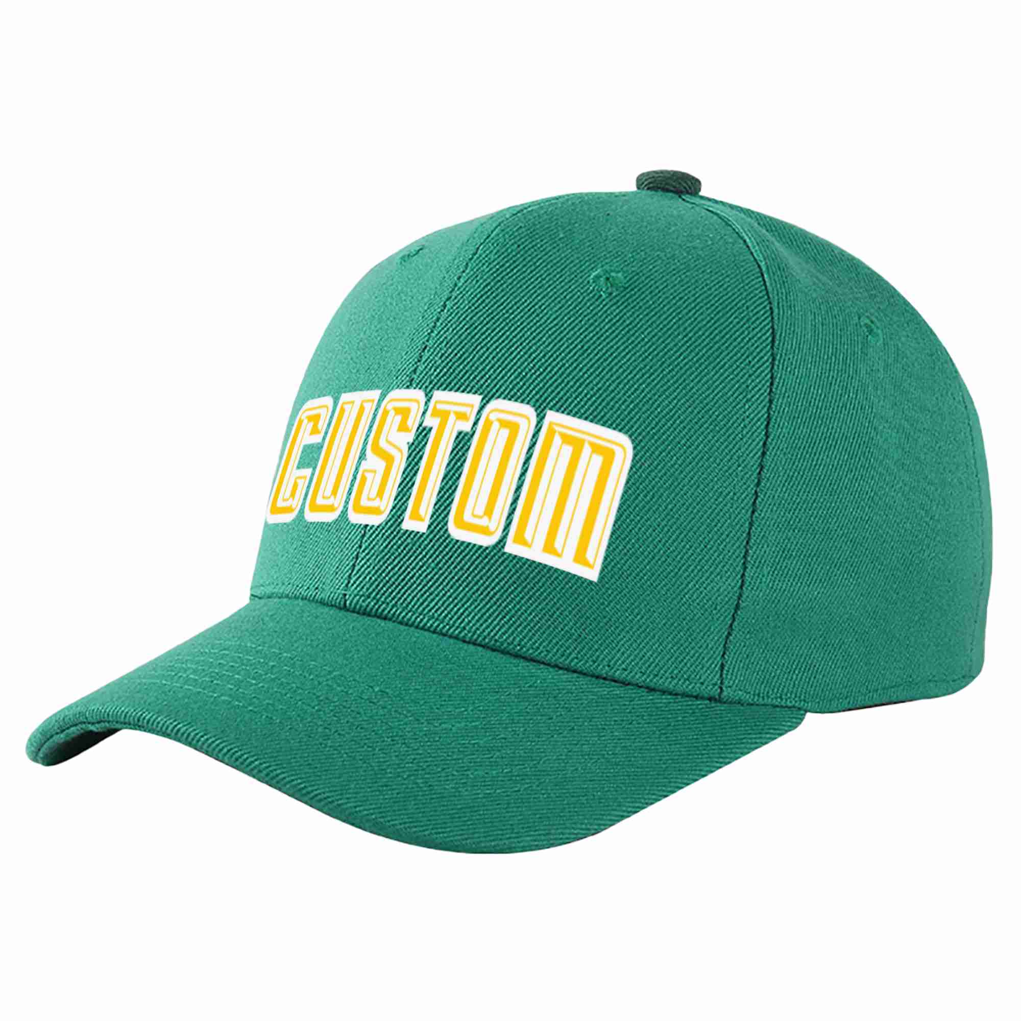 Custom Light Green Gold-White Curved Eaves Sport Baseball Cap Design for Men/Women/Youth