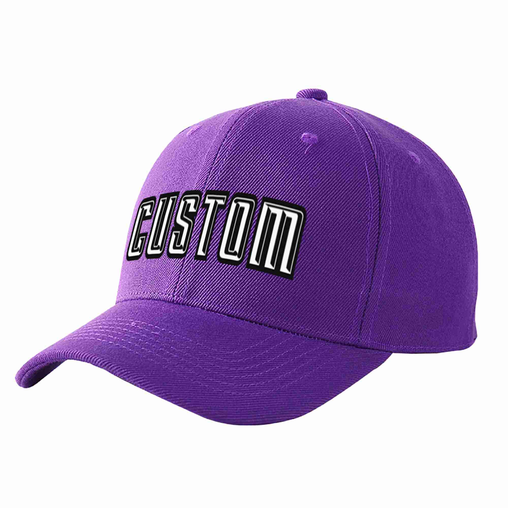 Conception personnalisée de casquette de baseball de sport incurvée violet blanc-noir pour hommes/femmes/jeunes