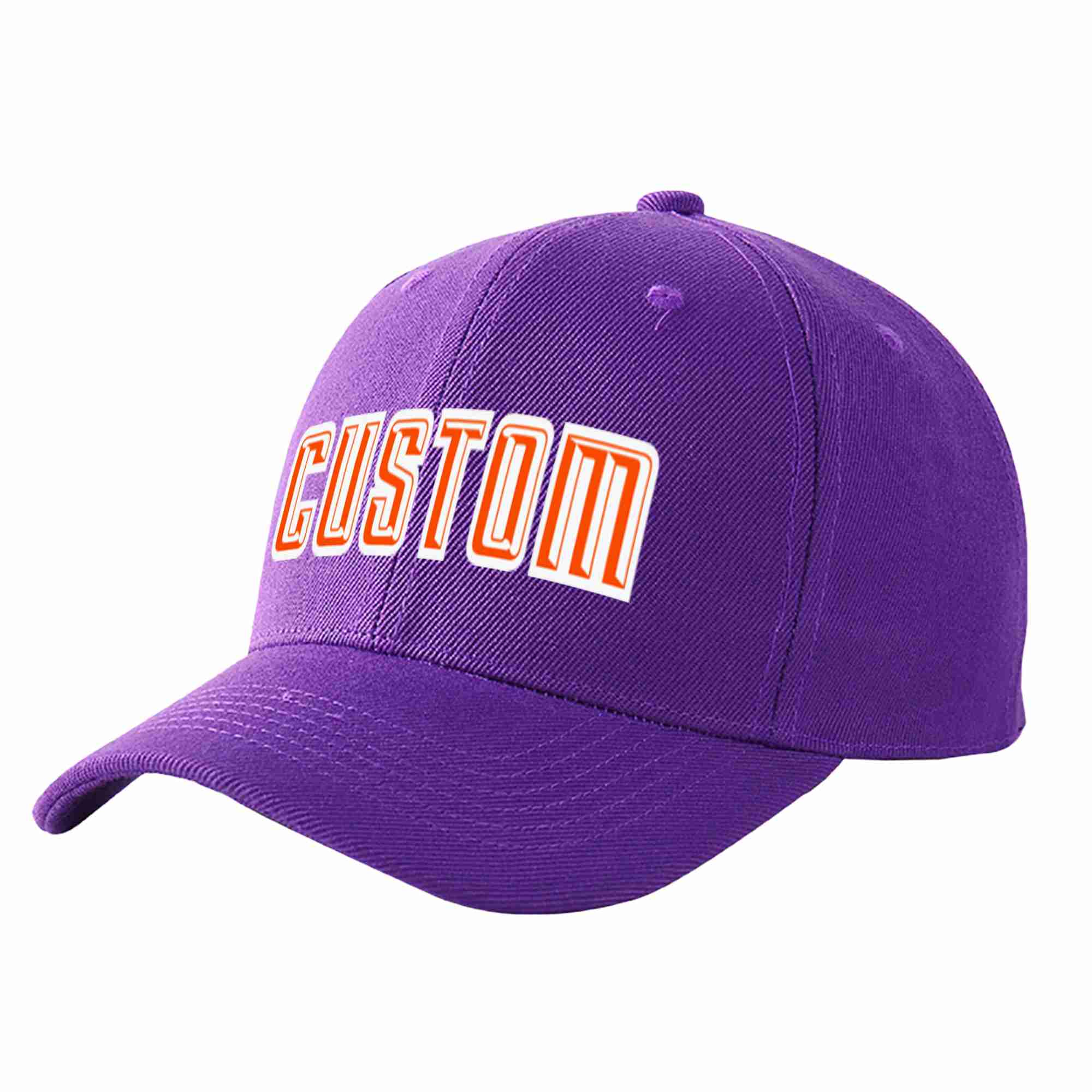 Conception personnalisée de casquette de baseball de sport incurvée violet orange-blanc pour hommes/femmes/jeunes