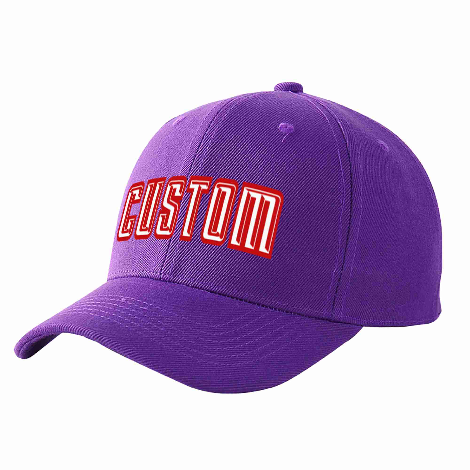 Conception personnalisée de casquette de baseball de sport incurvée violet blanc-rouge pour hommes/femmes/jeunes