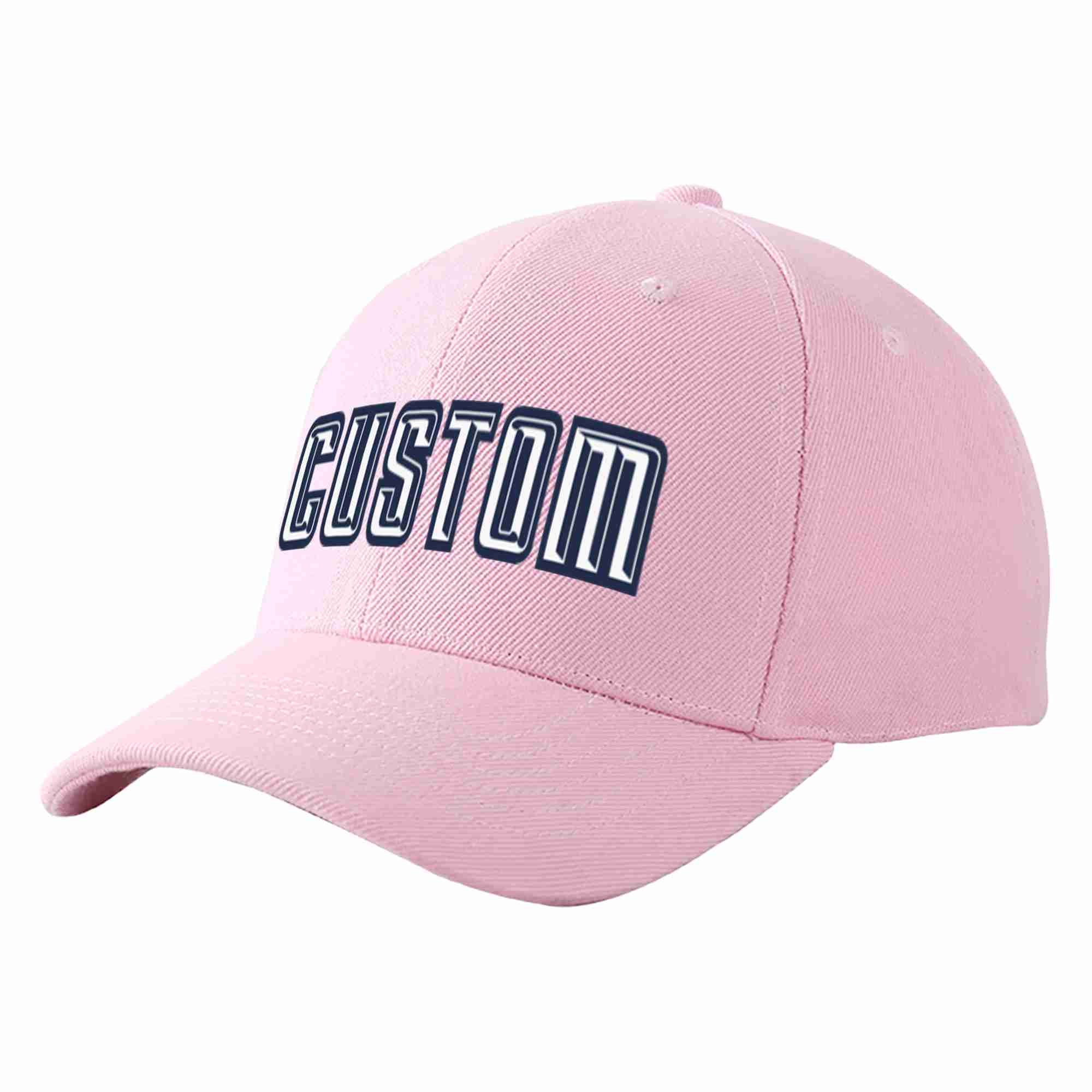 Conception personnalisée de casquette de baseball de sport incurvée rose blanc-marine pour hommes/femmes/jeunes