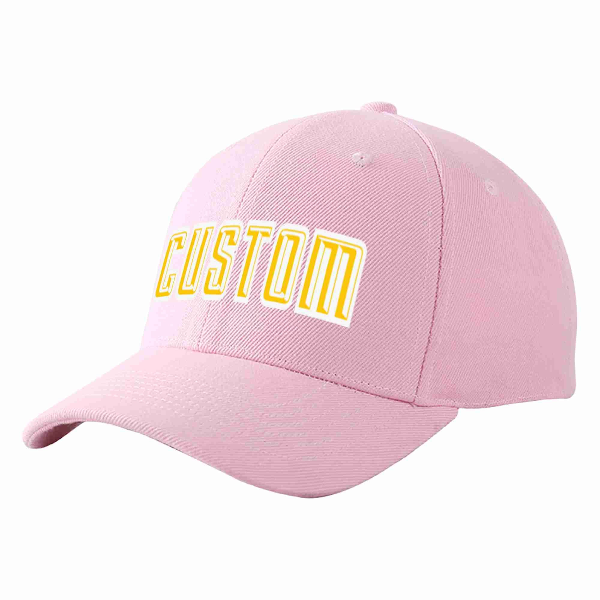 Custom Pink Gold-White Curved Eaves Sport Baseball Cap Design for Men/Women/Youth