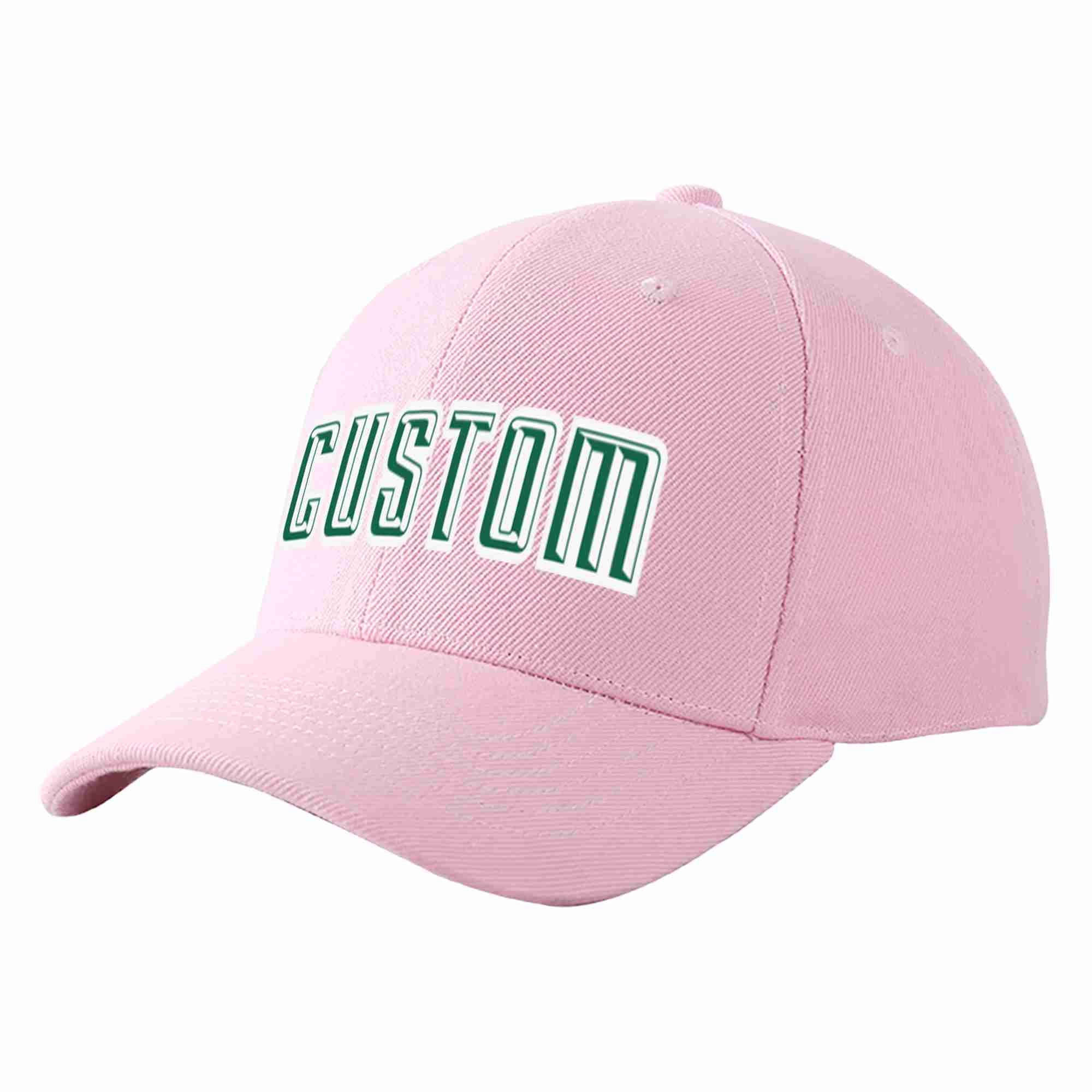 Custom Pink Kelly Green-White Curved Eaves Sport Baseball Cap Design for Men/Women/Youth