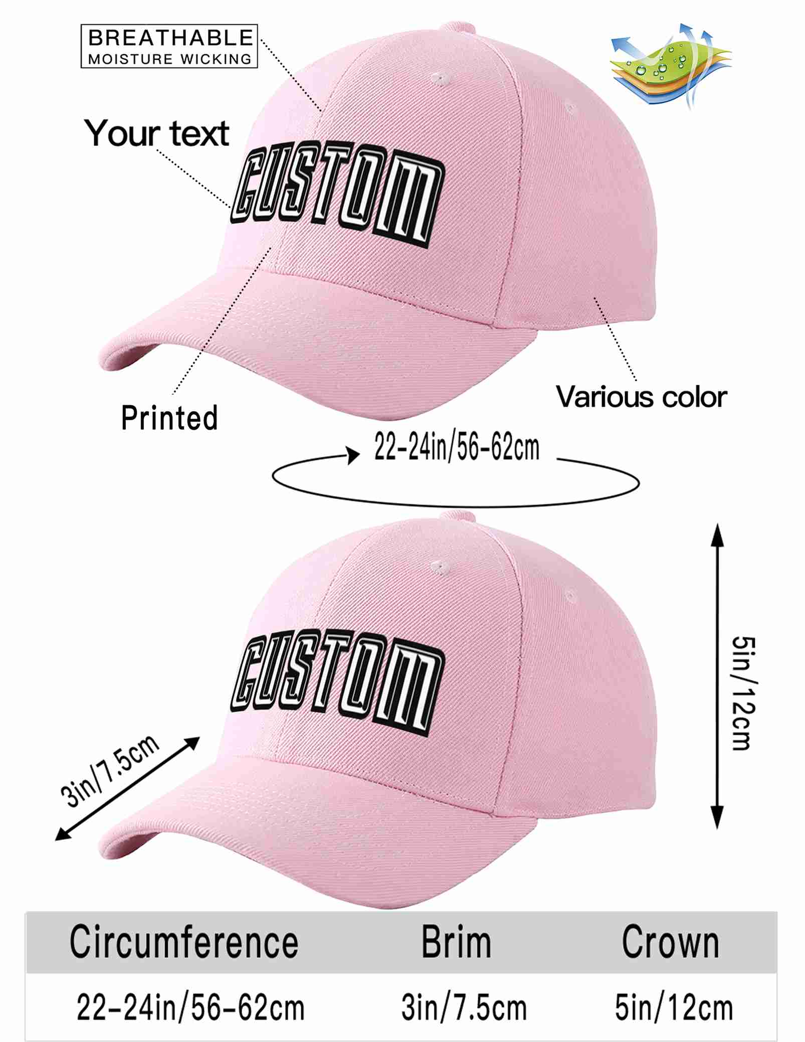 Custom Pink White-Black Curved Eaves Sport Baseball Cap Design for Men/Women/Youth