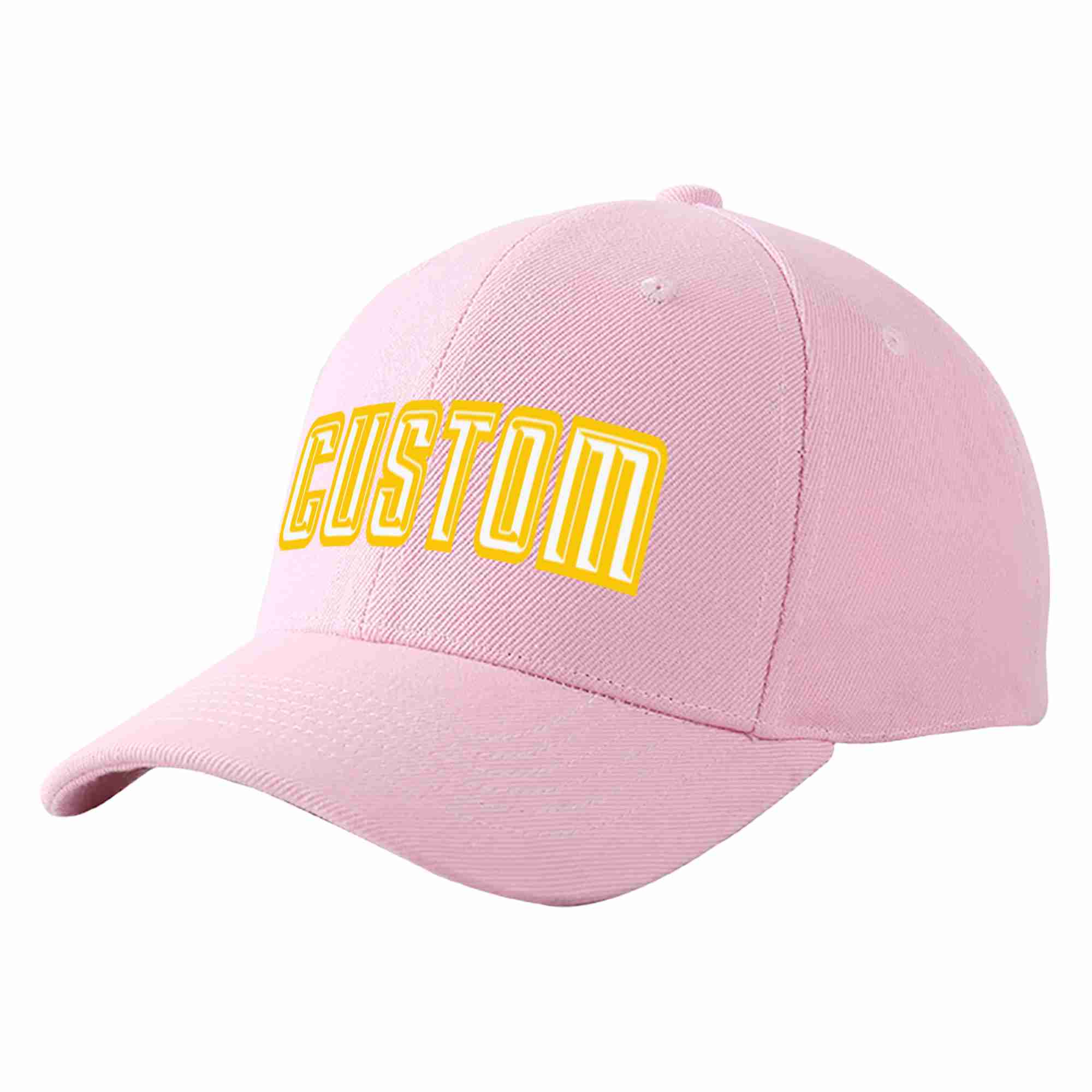 Custom Pink White-Gold Curved Eaves Sport Baseball Cap Design for Men/Women/Youth