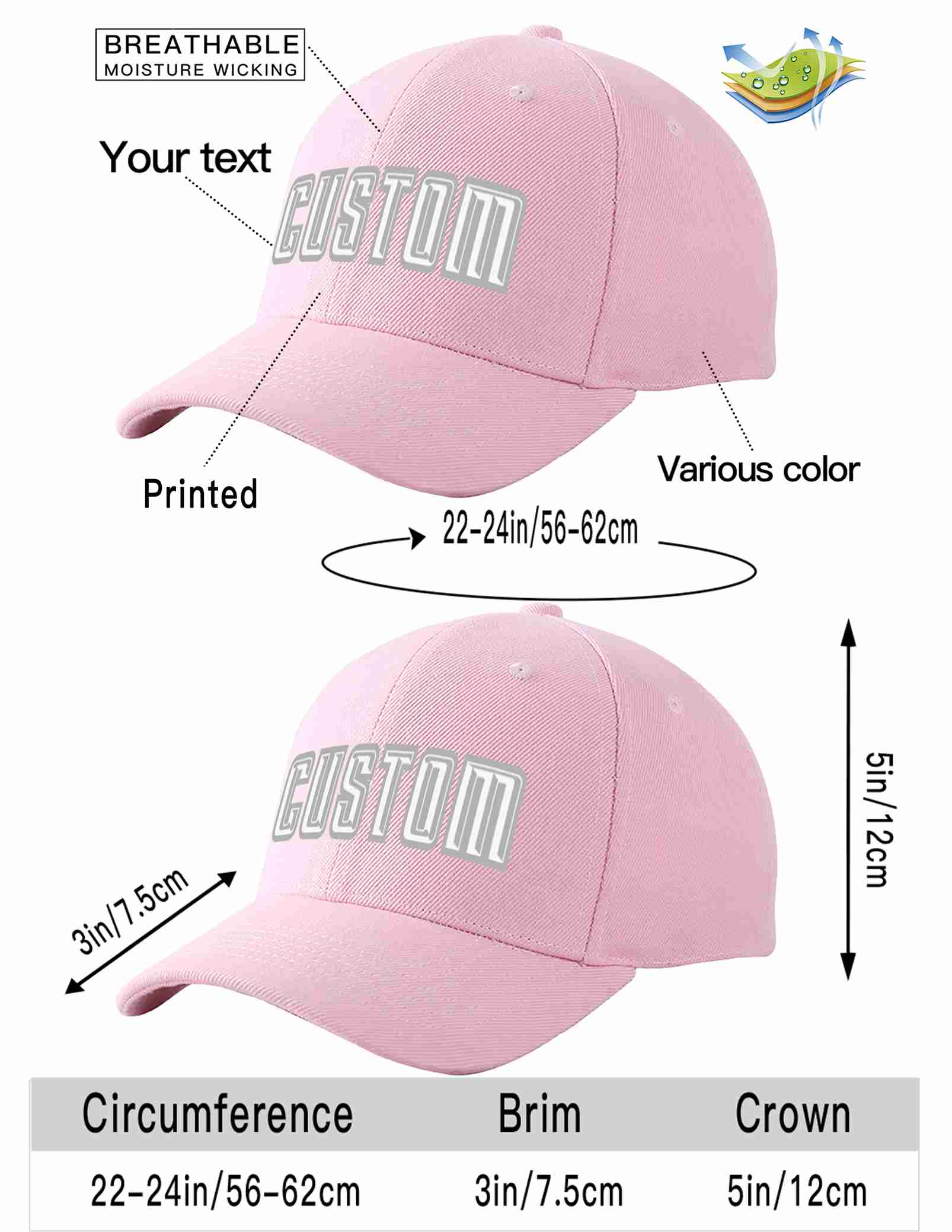 Custom Pink White-Gray Curved Eaves Sport Baseball Cap Design for Men/Women/Youth