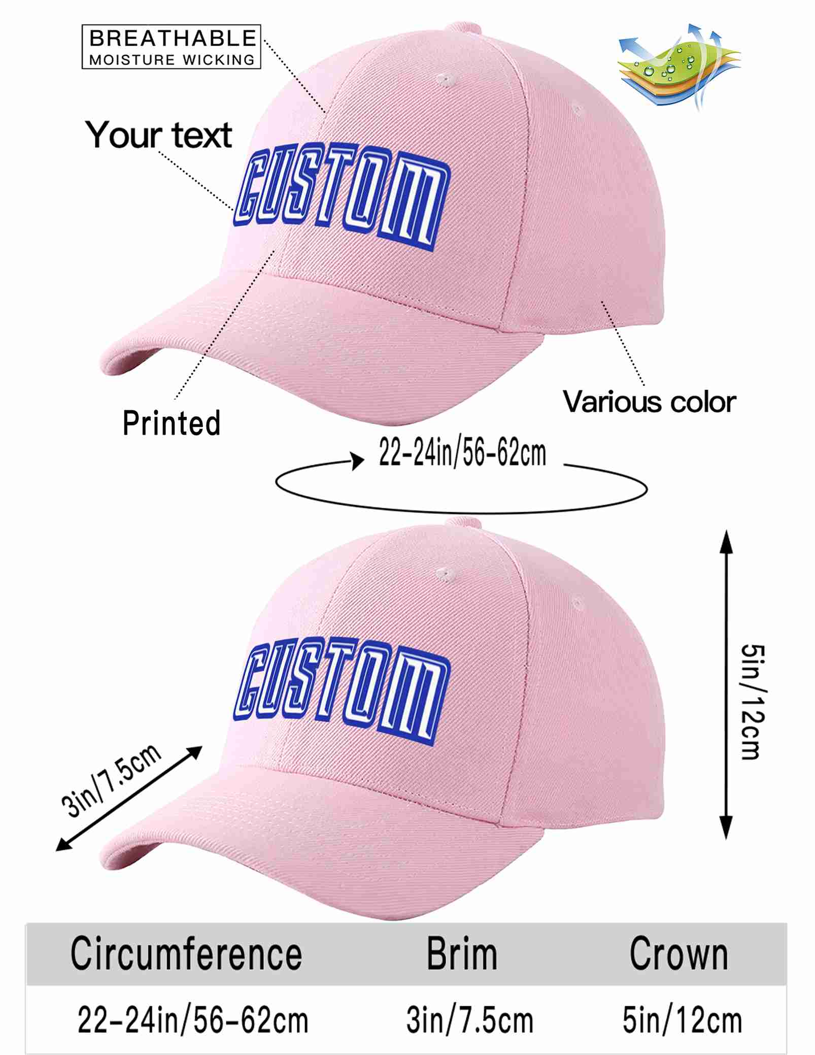 Custom Pink White-Royal Curved Eaves Sport Baseball Cap Design for Men/Women/Youth