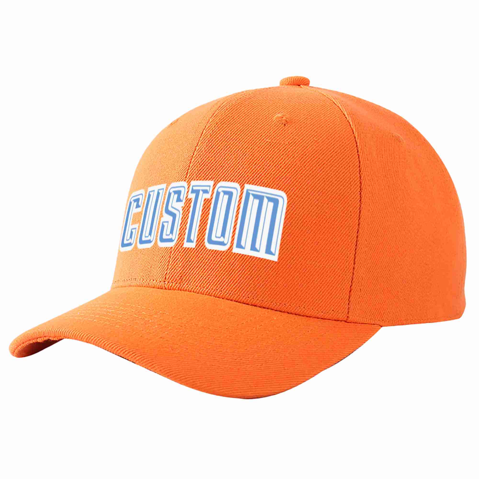 Conception personnalisée de casquette de baseball de sport incurvée orange bleu clair-blanc pour hommes/femmes/jeunes