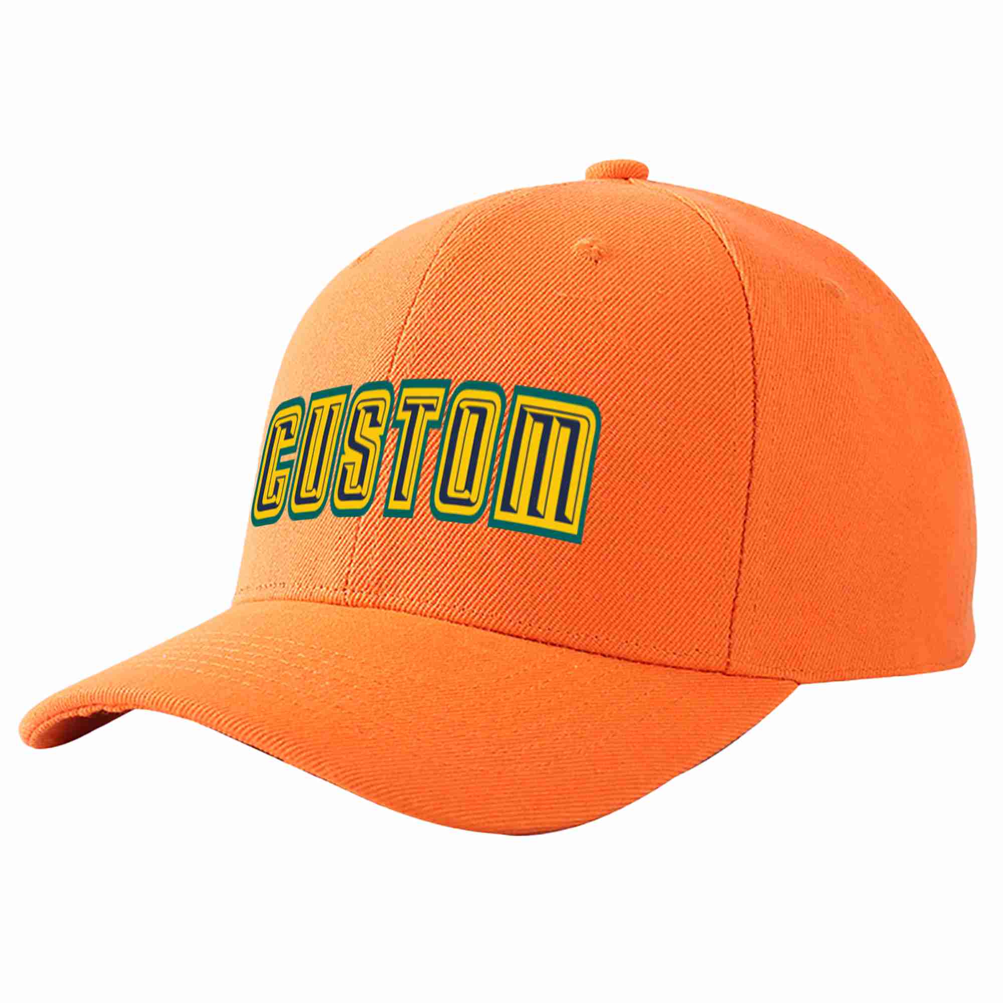 Conception personnalisée de casquette de baseball de sport incurvée orange marine-or pour hommes/femmes/jeunes