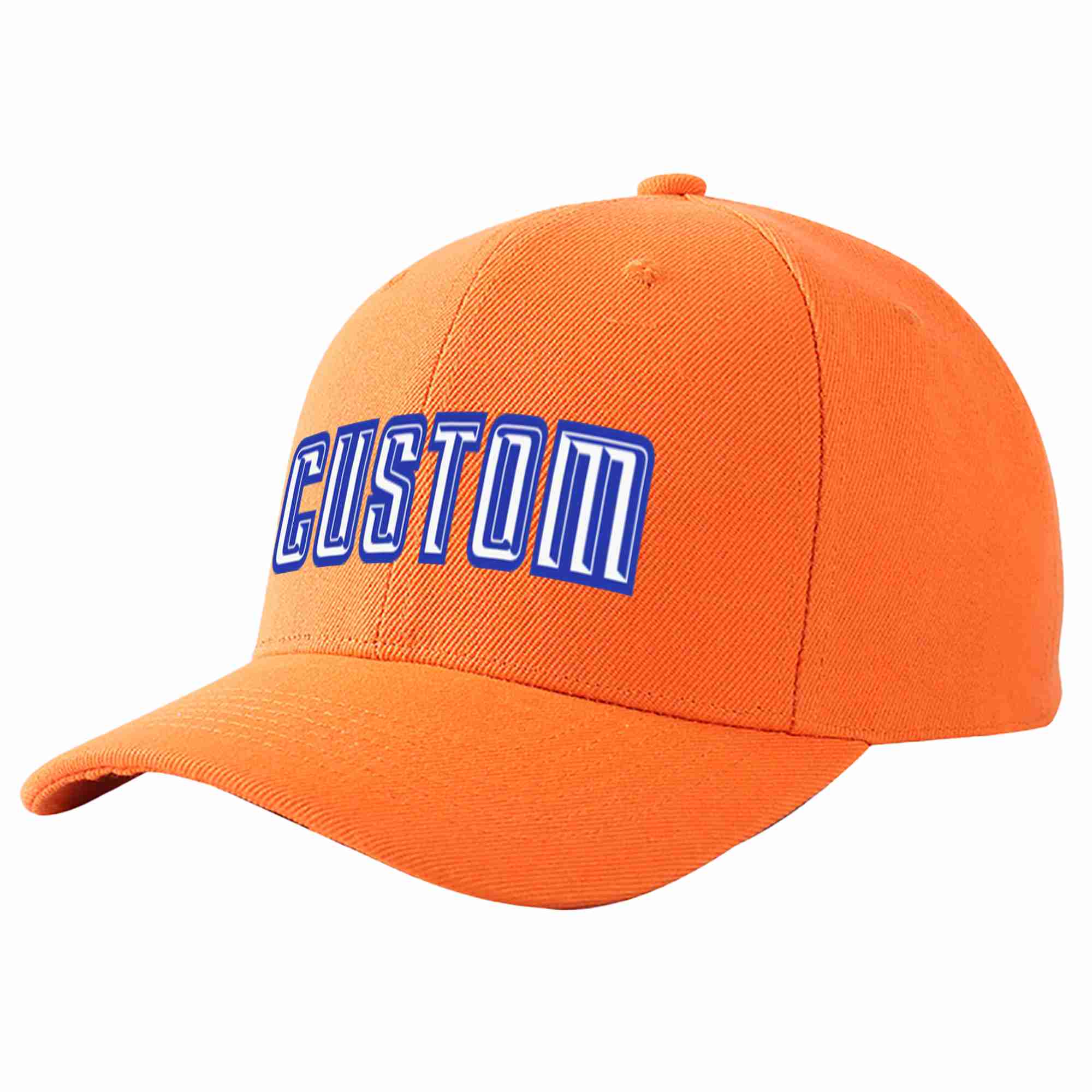 Conception personnalisée de casquette de baseball de sport incurvée orange blanc-royal pour hommes/femmes/jeunes