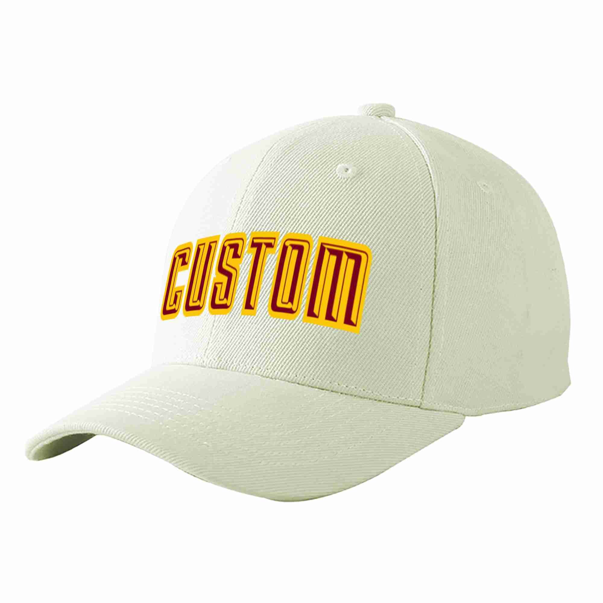 Casquette de baseball de sport incurvée crème cramoisi-or personnalisée pour hommes/femmes/jeunes