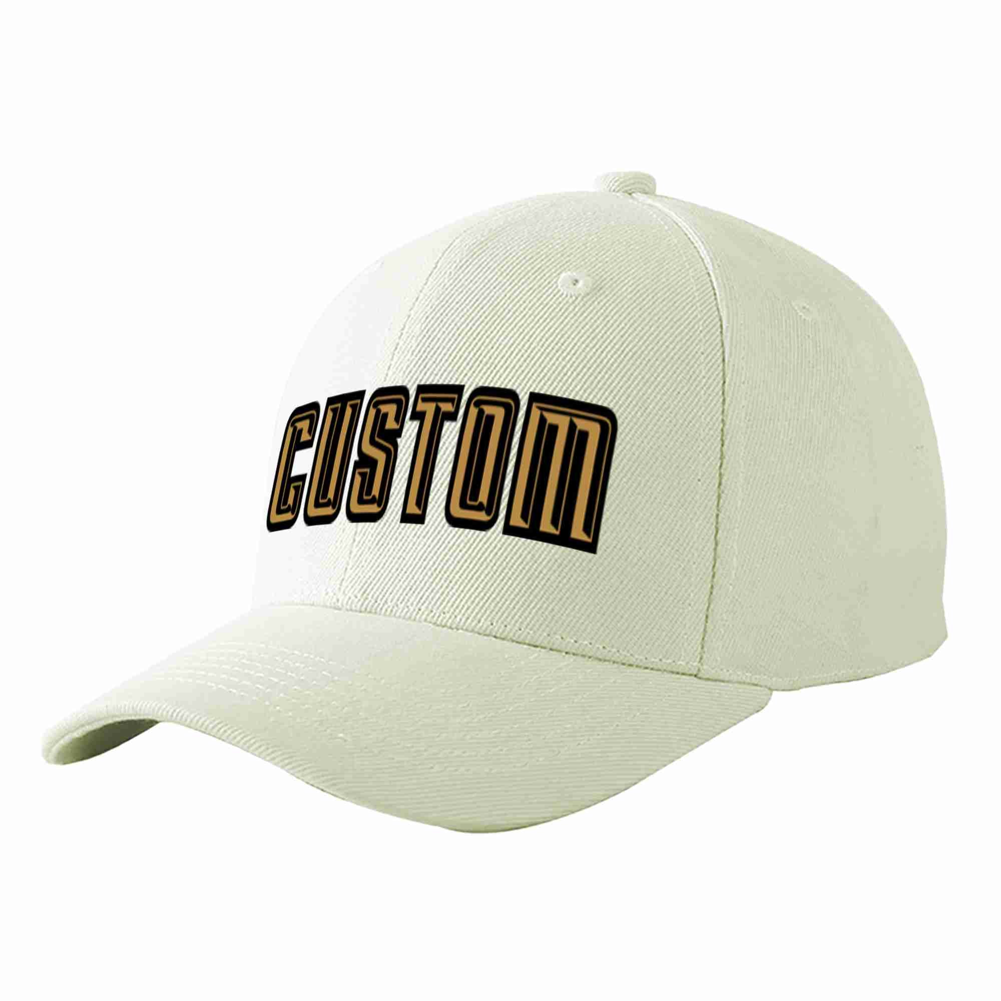 Custom Cream Old Gold-Black Curved Eaves Sport Baseball Cap Design for Men/Women/Youth