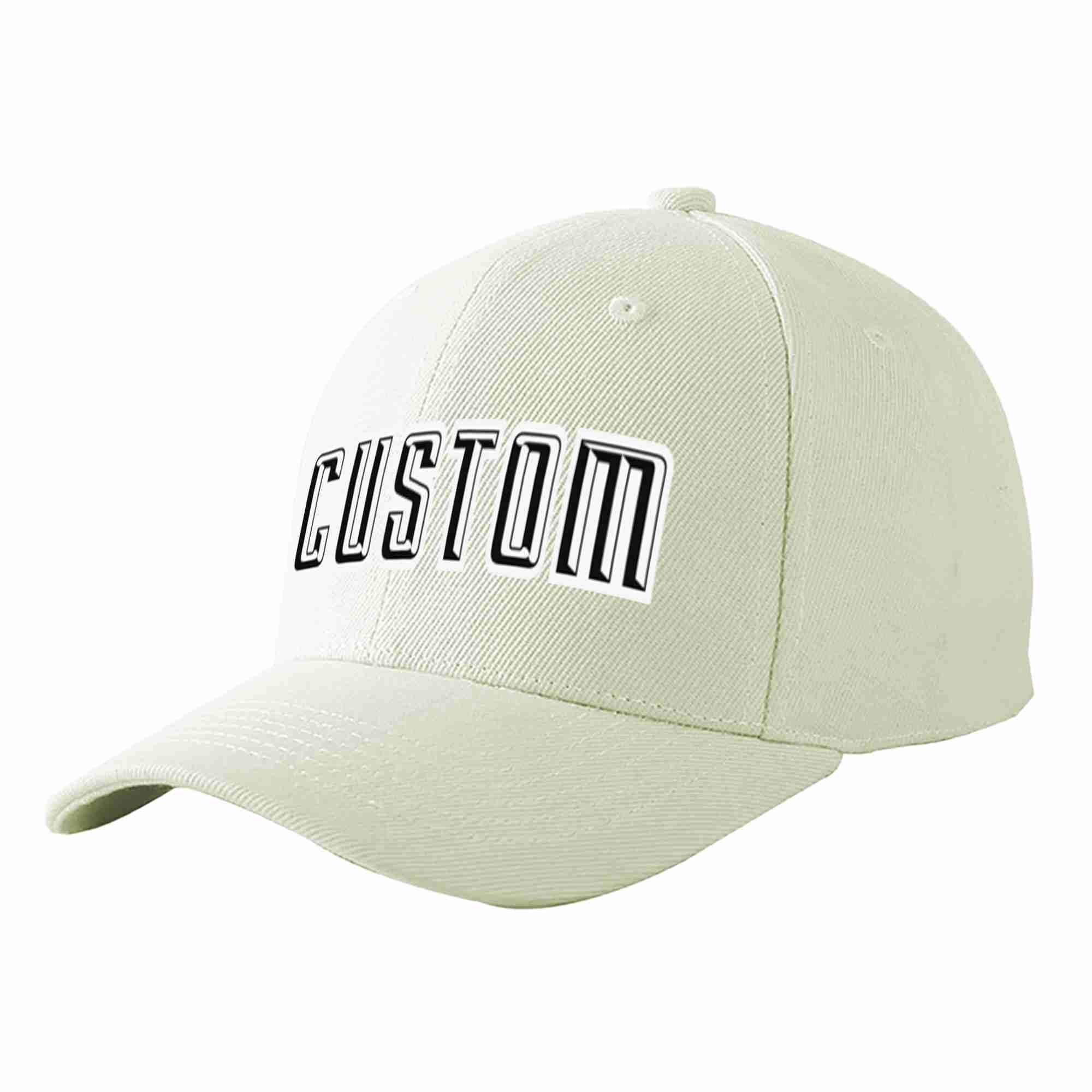 Custom Cream Black-White Curved Eaves Sport Baseball Cap Design for Men/Women/Youth