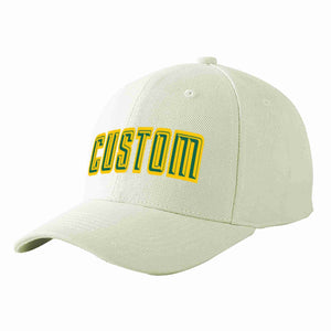 Custom Cream Kelly Green-Gold Curved Eaves Sport Baseball Cap Design for Men/Women/Youth