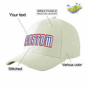 Conception personnalisée de casquette de baseball de sport incurvée blanc royal-blanc crème pour hommes/femmes/jeunes