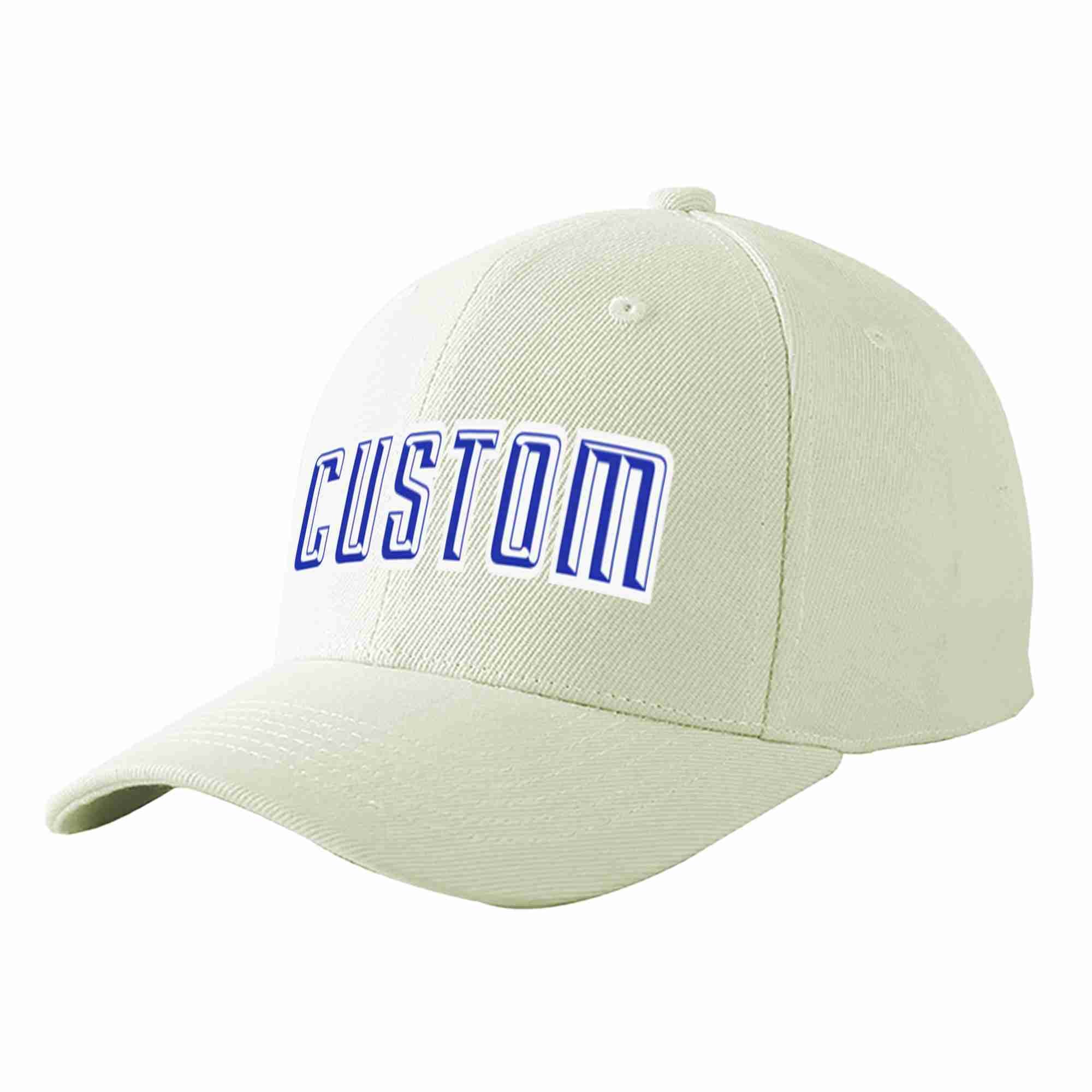 Conception personnalisée de casquette de baseball de sport incurvée blanc royal-blanc crème pour hommes/femmes/jeunes