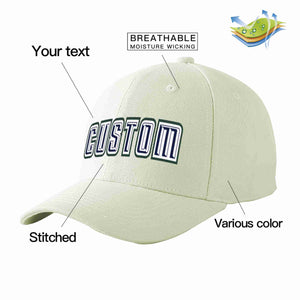 Custom Cream Navy-White Curved Eaves Sport Baseball Cap Design for Men/Women/Youth