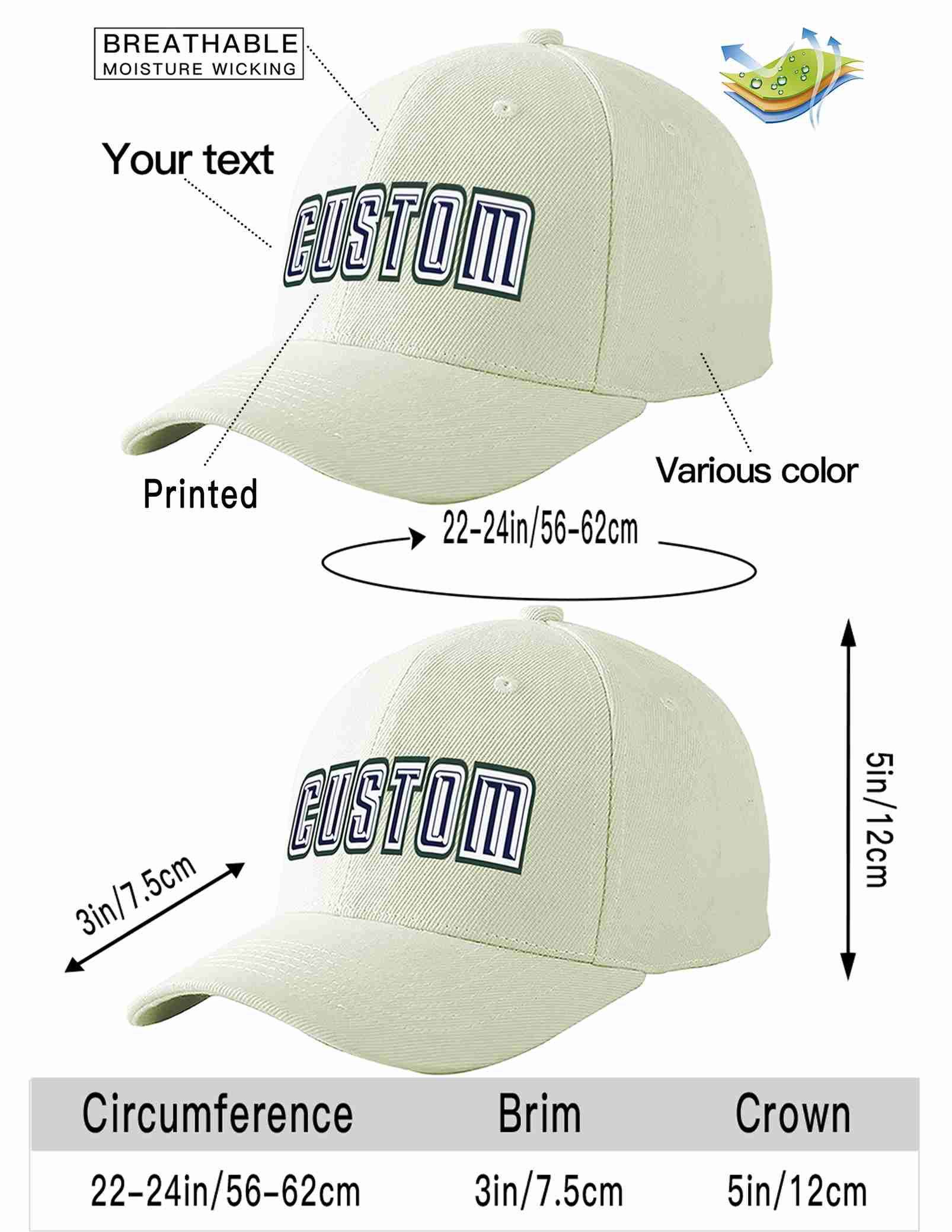 Custom Cream Navy-White Curved Eaves Sport Baseball Cap Design for Men/Women/Youth