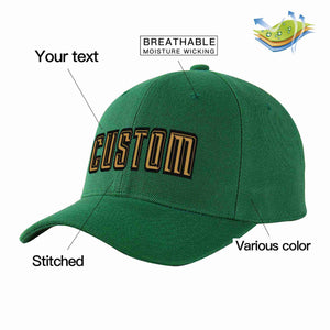 Conception personnalisée de casquette de baseball de sport à avant-toit incurvé vert vieux or-noir pour hommes/femmes/jeunes