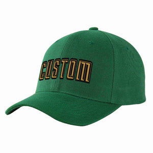 Conception personnalisée de casquette de baseball de sport à avant-toit incurvé vert vieux or-noir pour hommes/femmes/jeunes