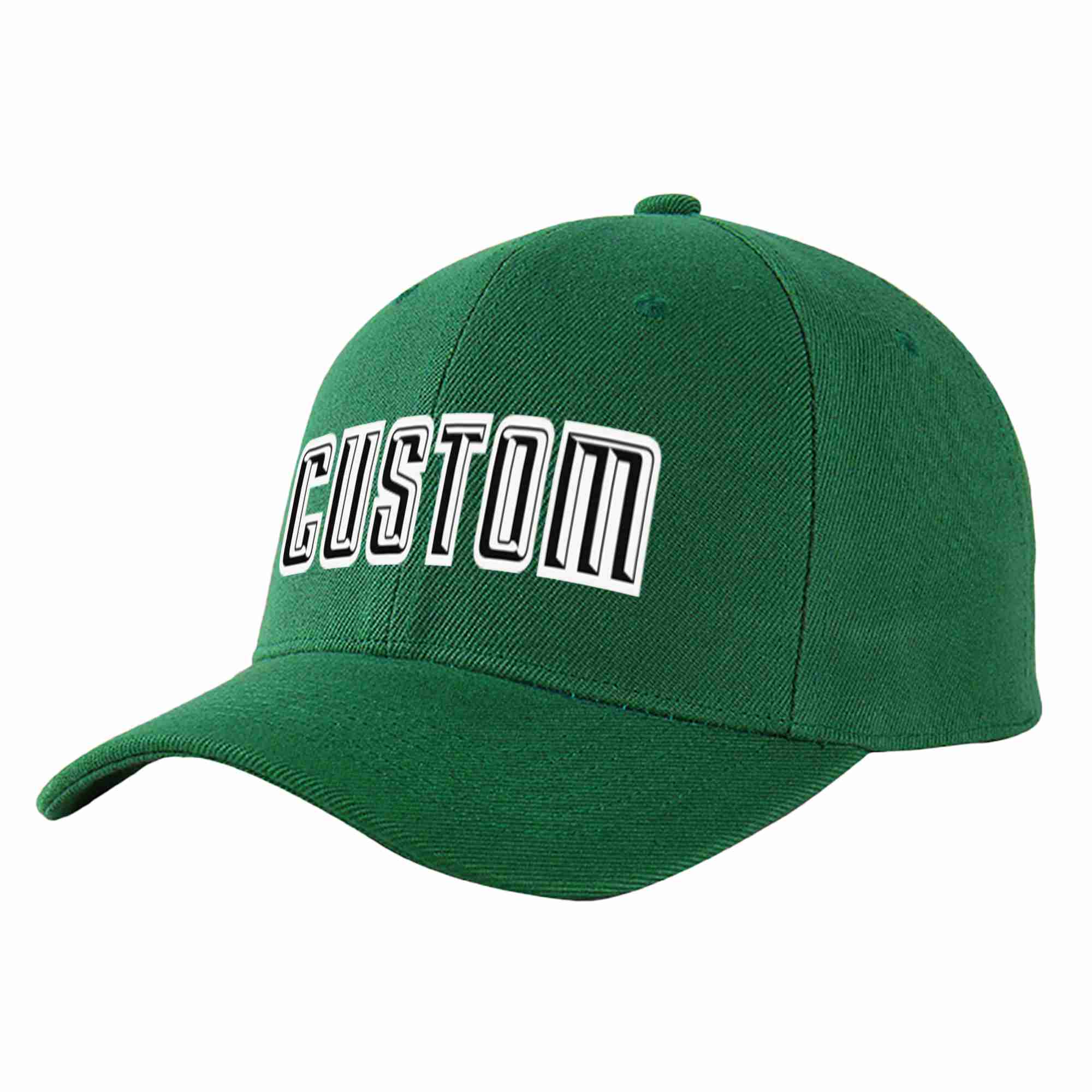 Conception personnalisée de casquette de baseball de sport incurvée vert noir-blanc pour hommes/femmes/jeunes