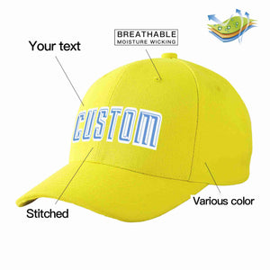 Conception personnalisée de casquette de baseball de sport incurvée jaune bleu clair-blanc pour hommes/femmes/jeunes