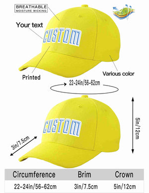 Conception personnalisée de casquette de baseball de sport incurvée jaune bleu clair-blanc pour hommes/femmes/jeunes