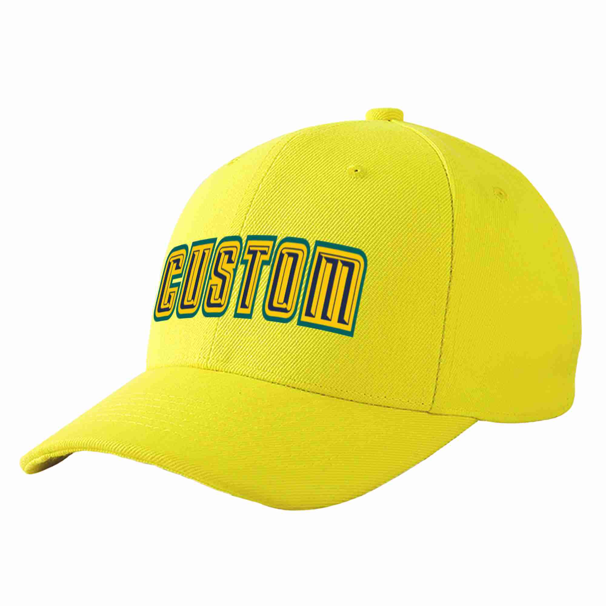 Conception personnalisée de casquette de baseball de sport incurvée jaune marine-or pour hommes/femmes/jeunes