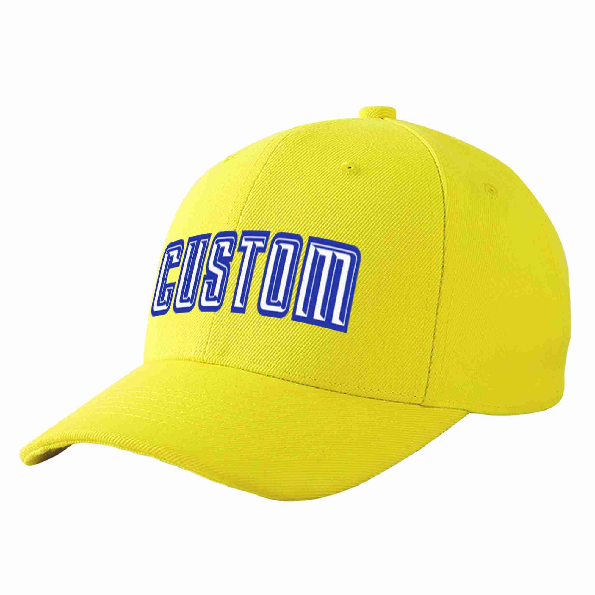 Custom Yellow White-Royal Curved Eaves Sport Baseball Cap Design for Men/Women/Youth