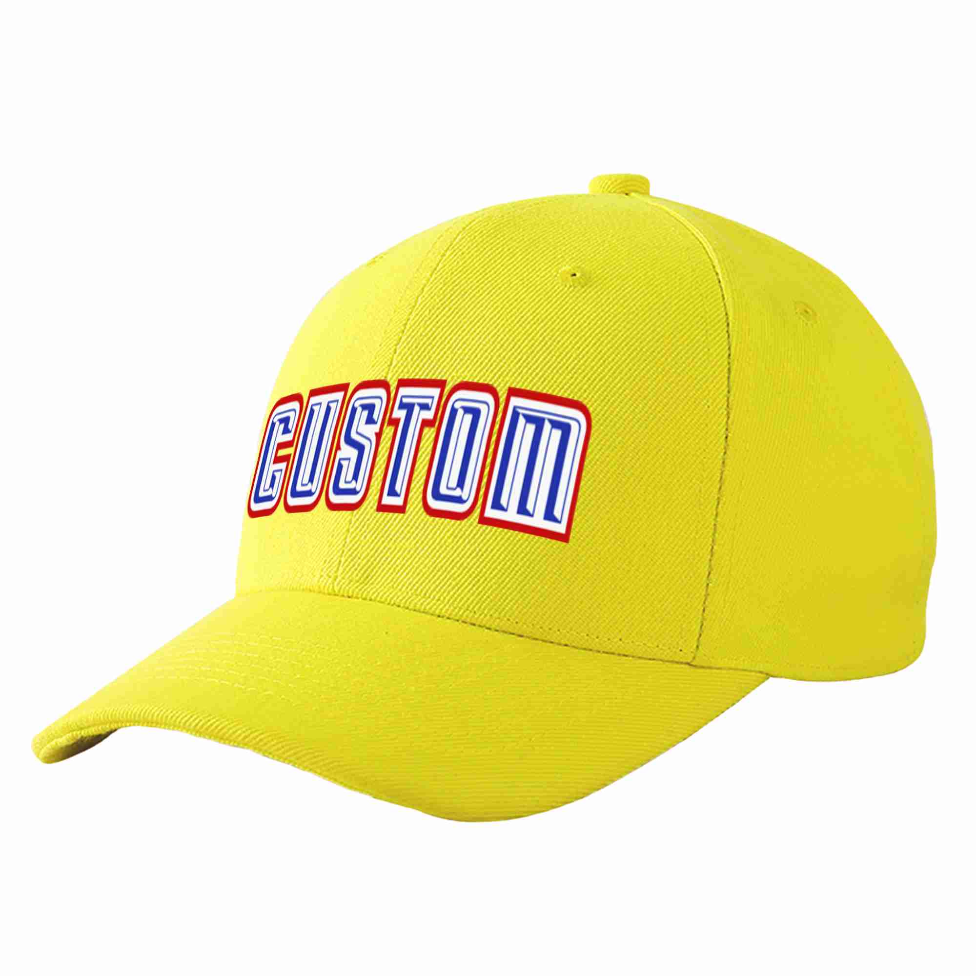 Conception personnalisée de casquette de baseball de sport incurvée jaune royal-blanc pour hommes/femmes/jeunes