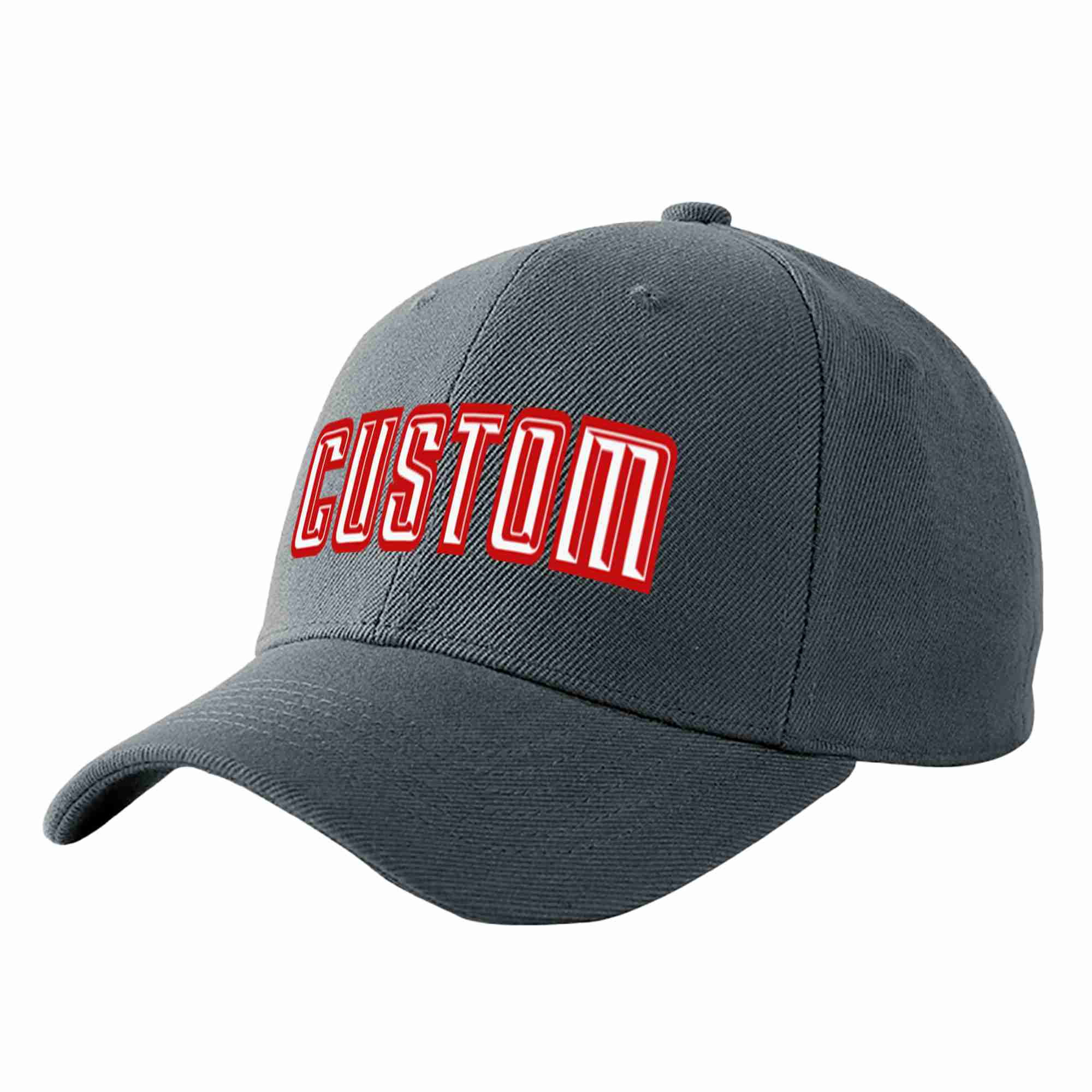 Custom Dark Gray White-Red Curved Eaves Sport Baseball Cap Design for Men/Women/Youth