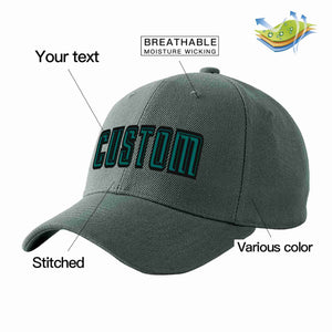 Casquette de baseball de sport incurvée gris foncé Aqua-noir personnalisée pour hommes/femmes/jeunes