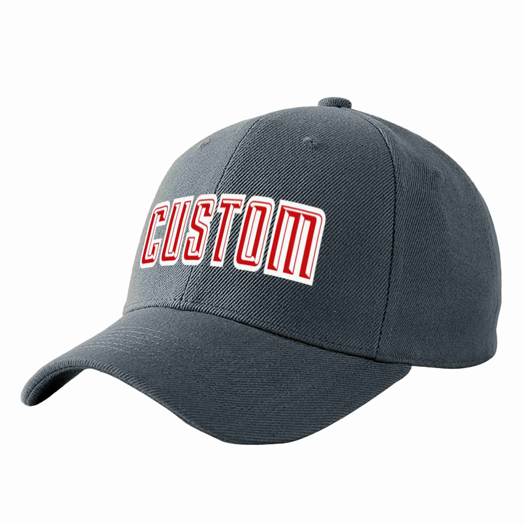 Conception personnalisée de casquette de baseball de sport incurvée gris foncé rouge-blanc pour hommes/femmes/jeunes