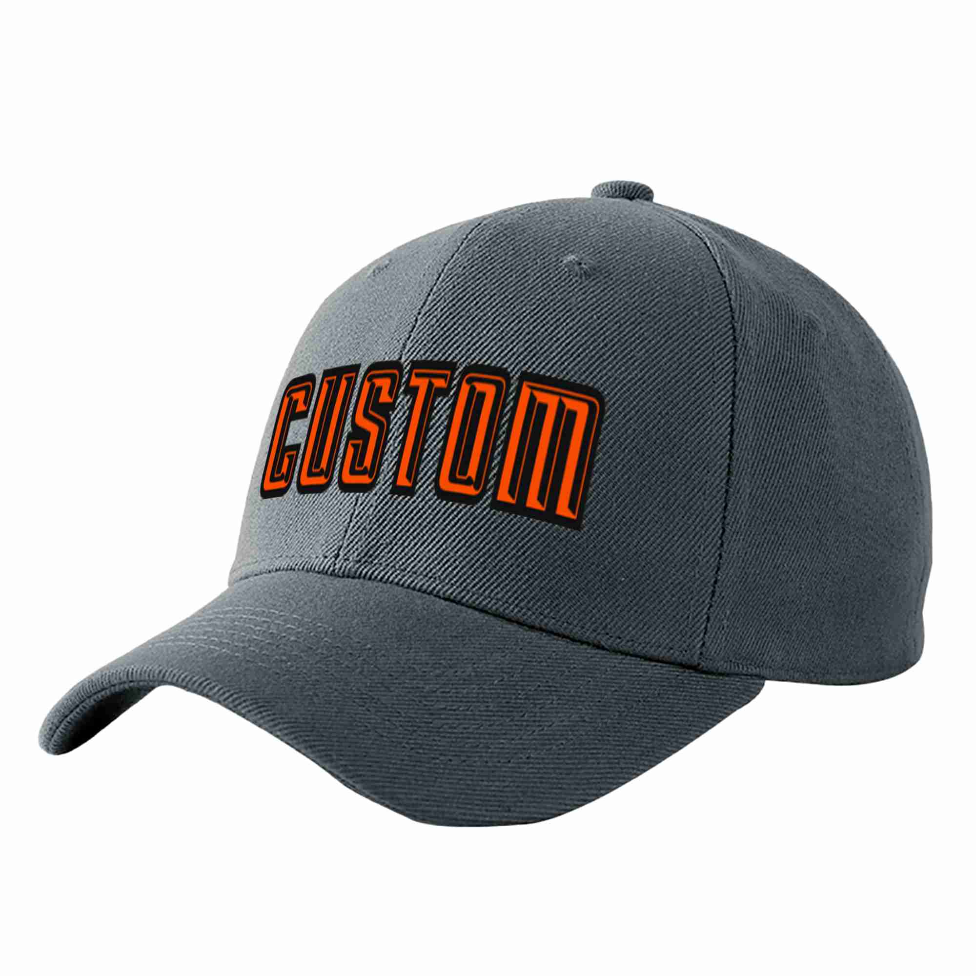 Custom Dark Gray Orange-Black Curved Eaves Sport Baseball Cap Design for Men/Women/Youth