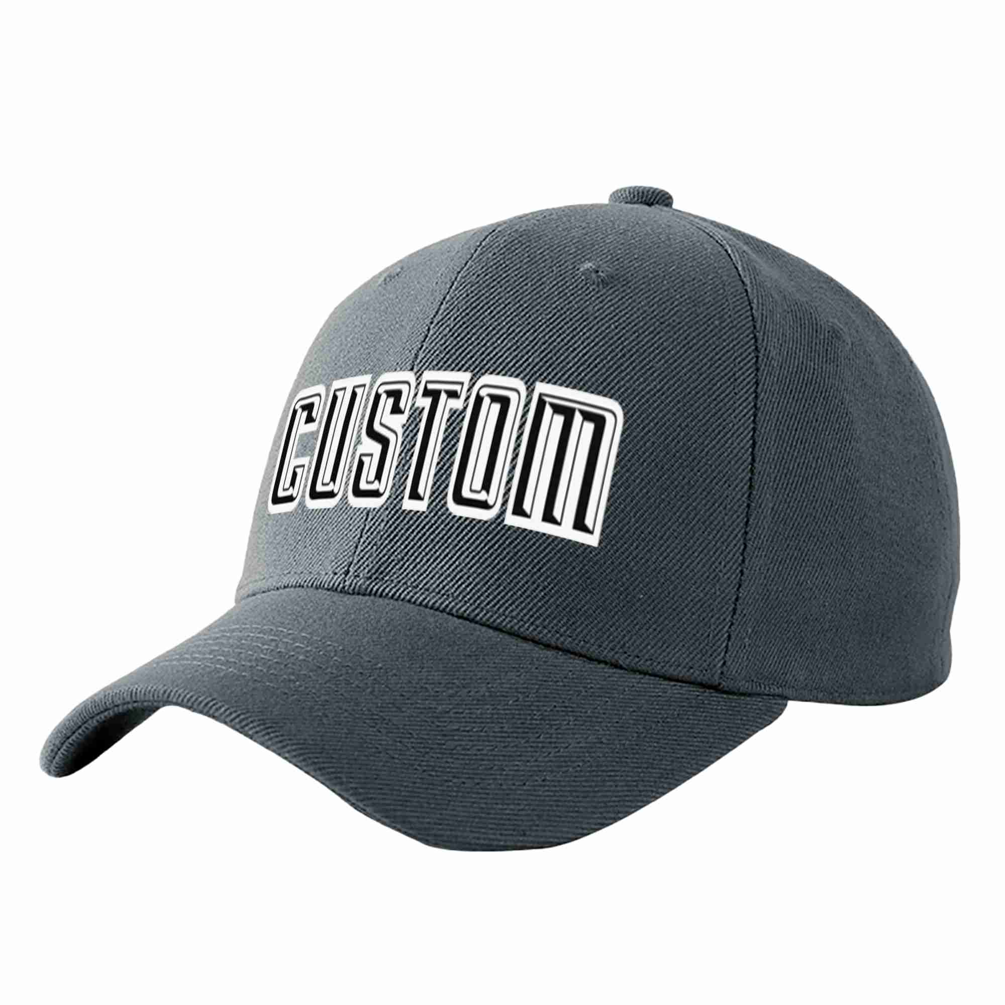 Conception personnalisée de casquette de baseball de sport incurvée gris foncé noir-blanc pour hommes/femmes/jeunes