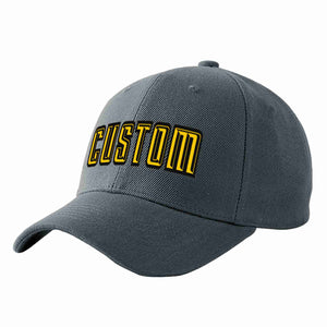 Custom Dark Gray Gold-Black Curved Eaves Sport Baseball Cap Design for Men/Women/Youth