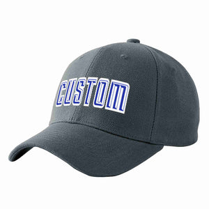 Custom Dark Gray Royal-White Curved Eaves Sport Baseball Cap Design for Men/Women/Youth