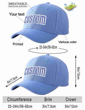 Custom Sky Blue Royal-White Curved Eaves Sport Baseball Cap Design for Men/Women/Youth